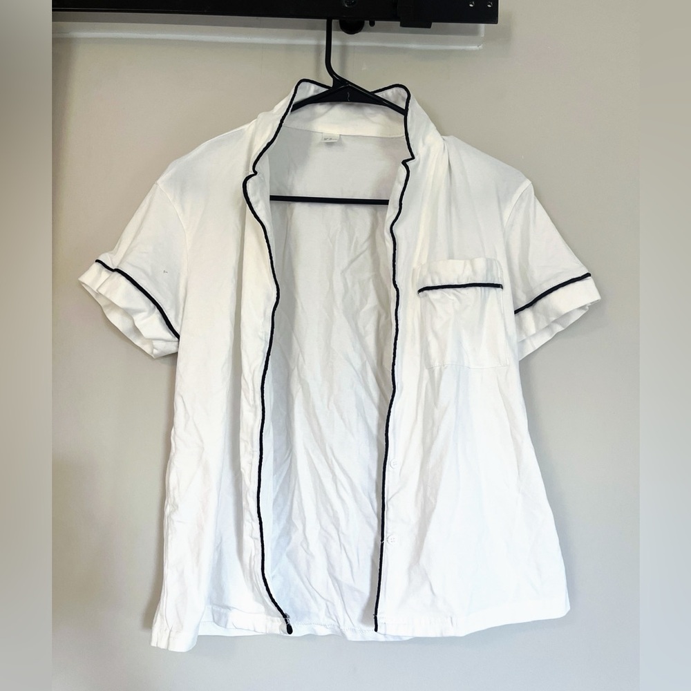 White Cotton Button-Up Pajama Set